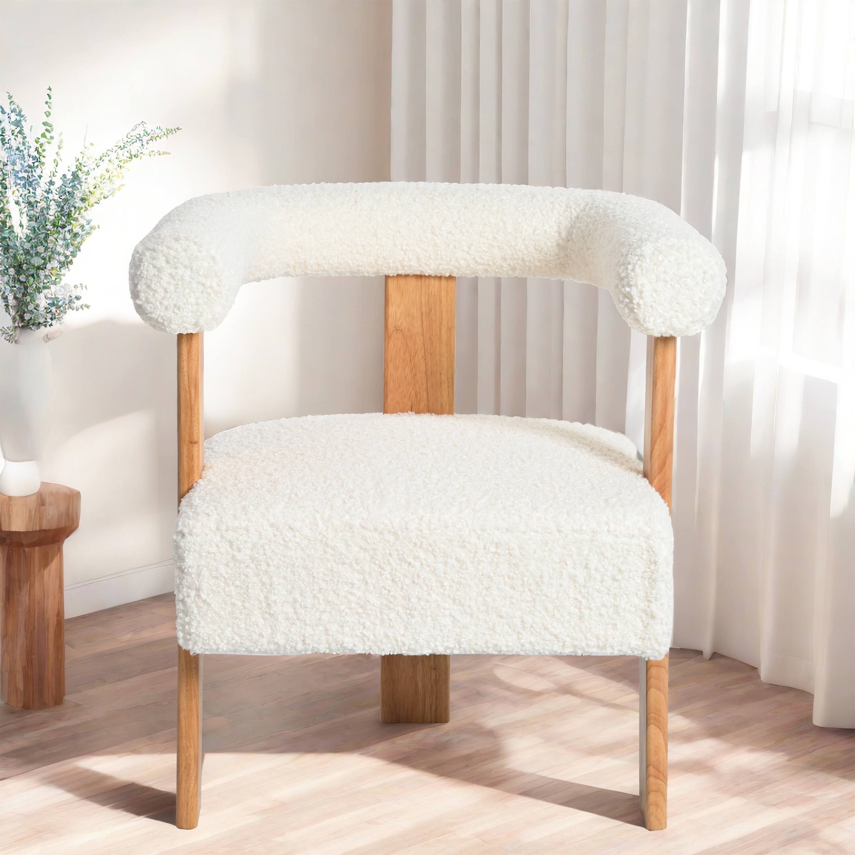 Left. APRILSOUL - Mid Century Modern Barrel Accent Chair Upholstered Kitchen Dining Room Chairs White - White.