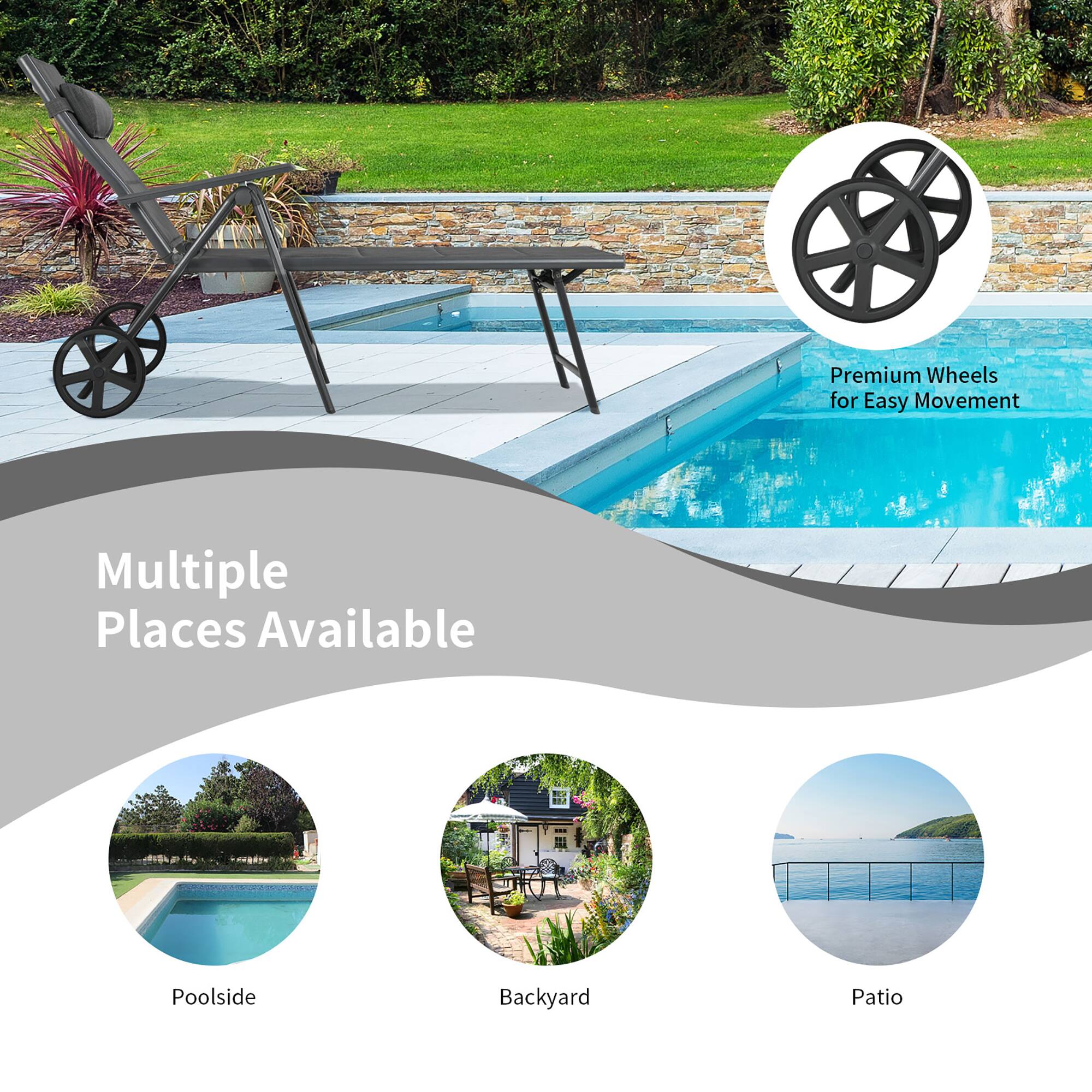 Premium Wheels for Easy Movement

Multiple Places Available

- Poolsides
- Backyard
- Patio