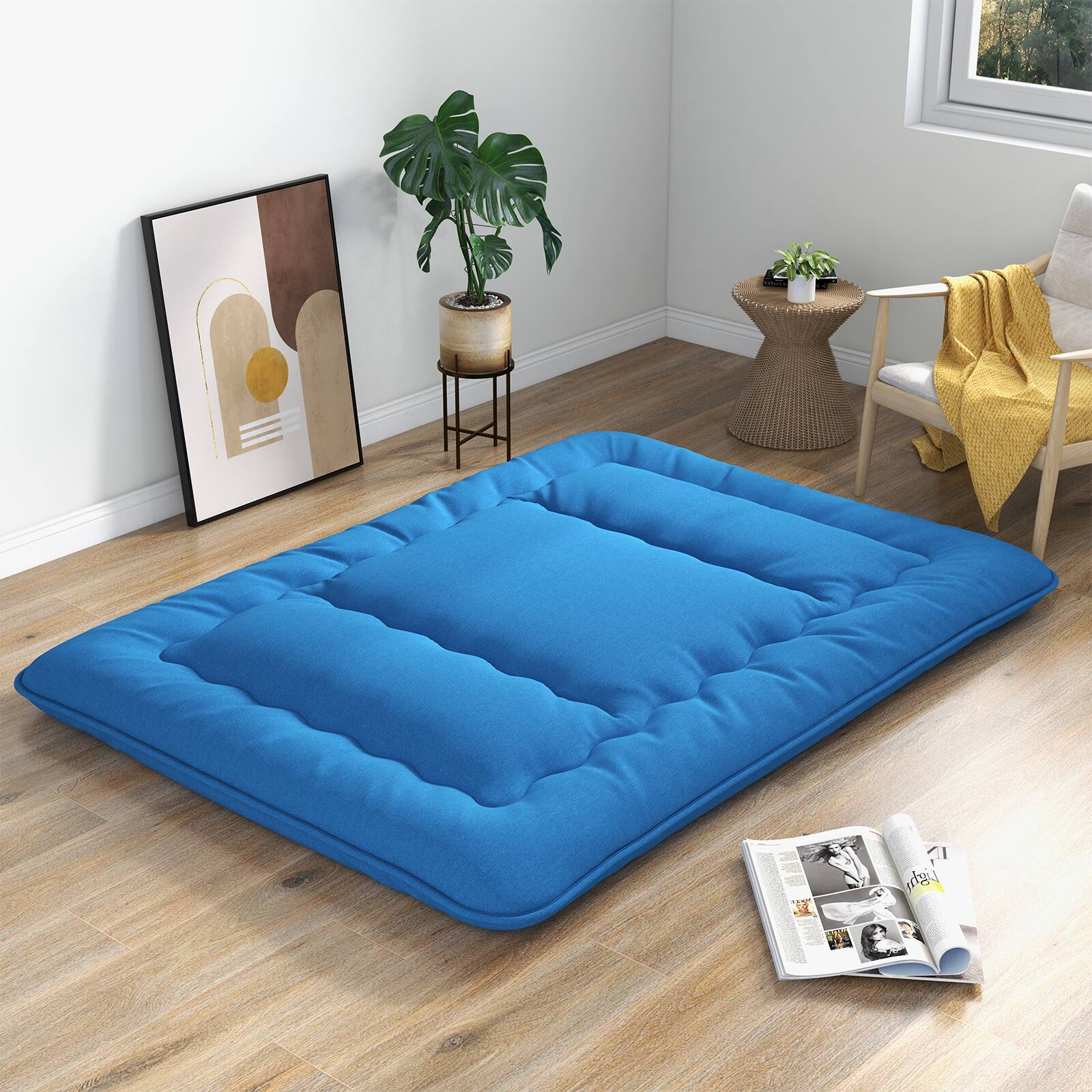Alt View 3. Costway - Costway Queen Futon Mattress Japanese Floor Sleeping Pad Washable Cover Carry Bag Blue - Blue.