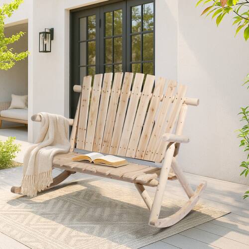 Alt View 10. Winado - 38in 1PC Wooden Rocking Chair Adirondack Rustic with High Back, Slatted Seat, Backrest for Outdoor Garden  Backyard - Natural.