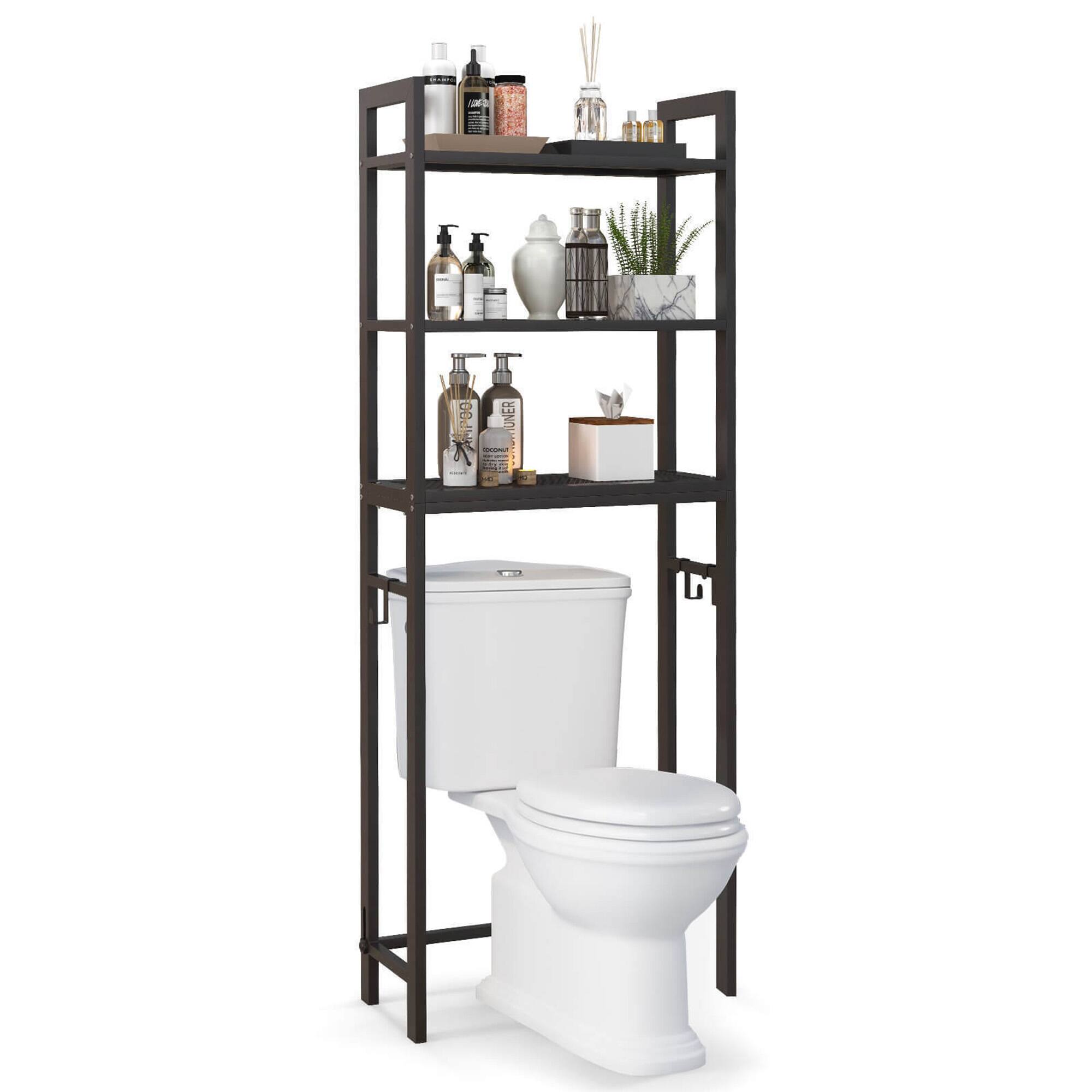 Alt View 8. Gymax - Gymax Over-The-Toilet Storage Shelf Space Saving Metal Bathroom Organizer Hooks Brown - Brown.