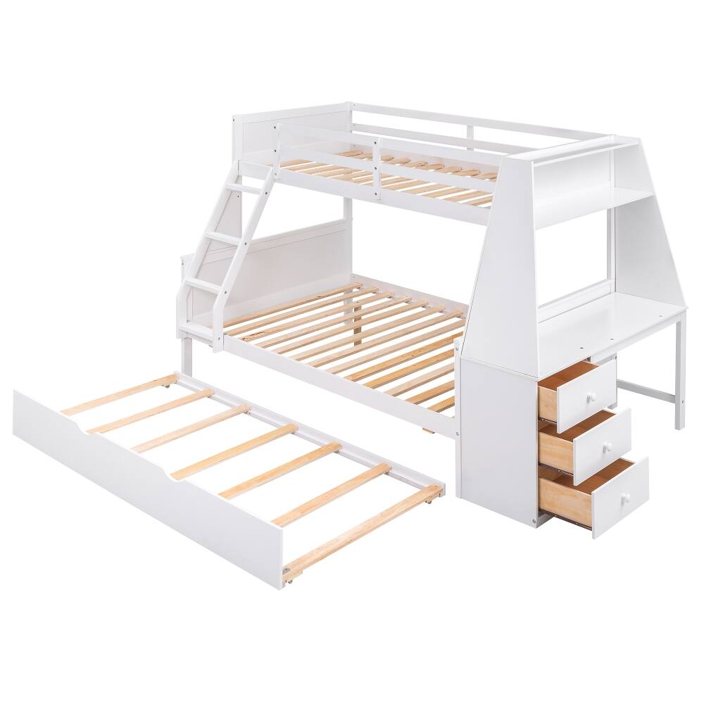 Alt View 4. Loheer - Loheer Twin Over Full Bunk Bed with Trundle Desk Storage White - White.