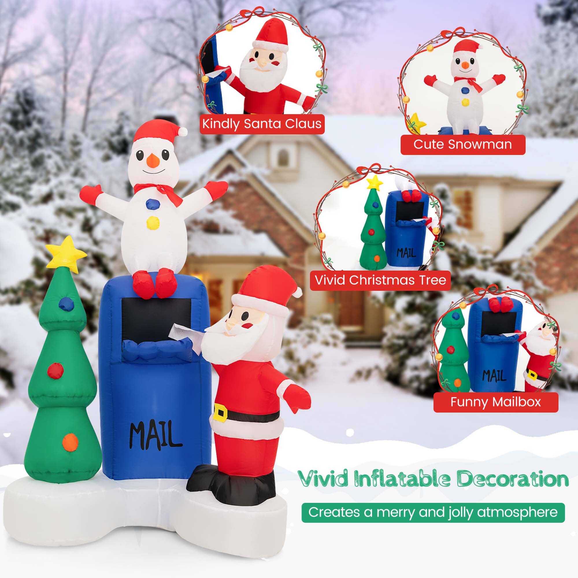 Kindly Santa Claus Cute Snowman Vivid Christmas Tree Funny Mailbox Vivid Inflatable Decoration Creates a merry and jolly atmosphere