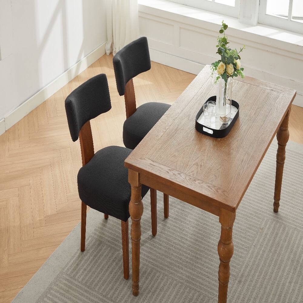 Alt View 10. Loheer - Loheer Set of 2 Linen Dining Chairs Modern Armless Black Chairs with Curved Backrest Solid Wooden Legs for Living Room - Black.