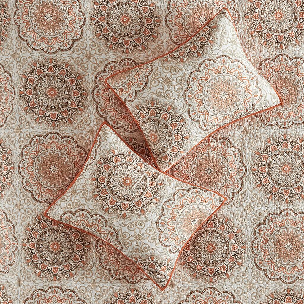 Alt View 2. Gracie Mills - Gracie Mills Lilly 6 Piece Medallion Reversible Quilt Set with Decorative Pillows - Orange.