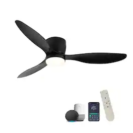 LUCKY ONE - 52" Smart Flush Mount Ceiling Fan with Light WiFi Alexa 6-Speed - Black