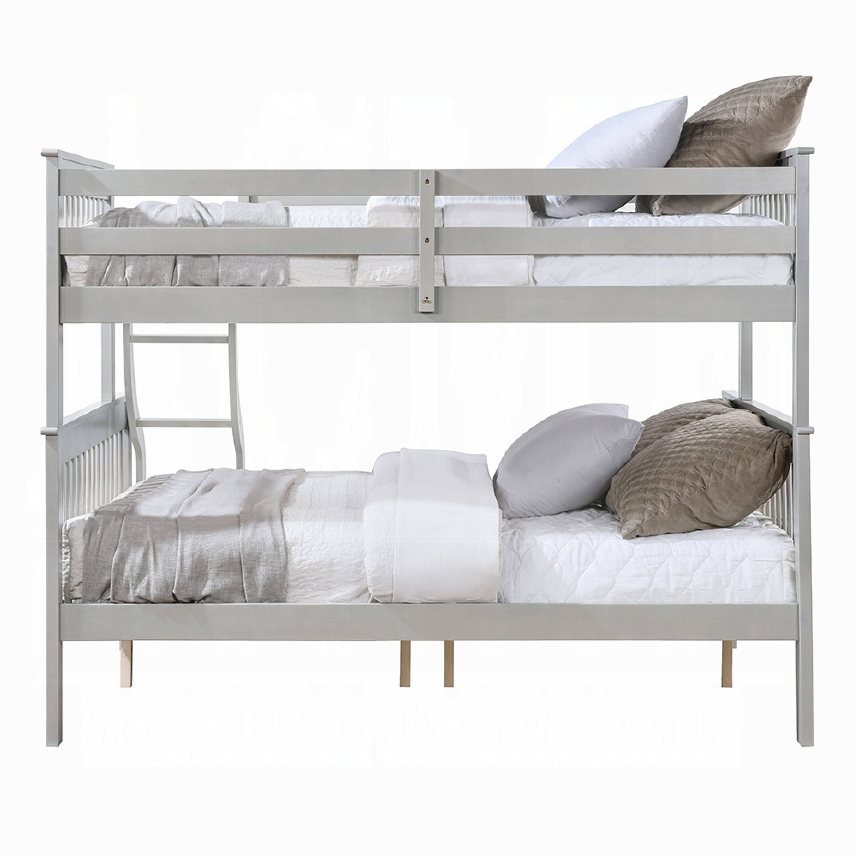 Alt View 3. Manhattan Lane - Rita Twin over Full Bunk Bed, Slatted Frame, Fixed Ladder - Gray, Light Brown.