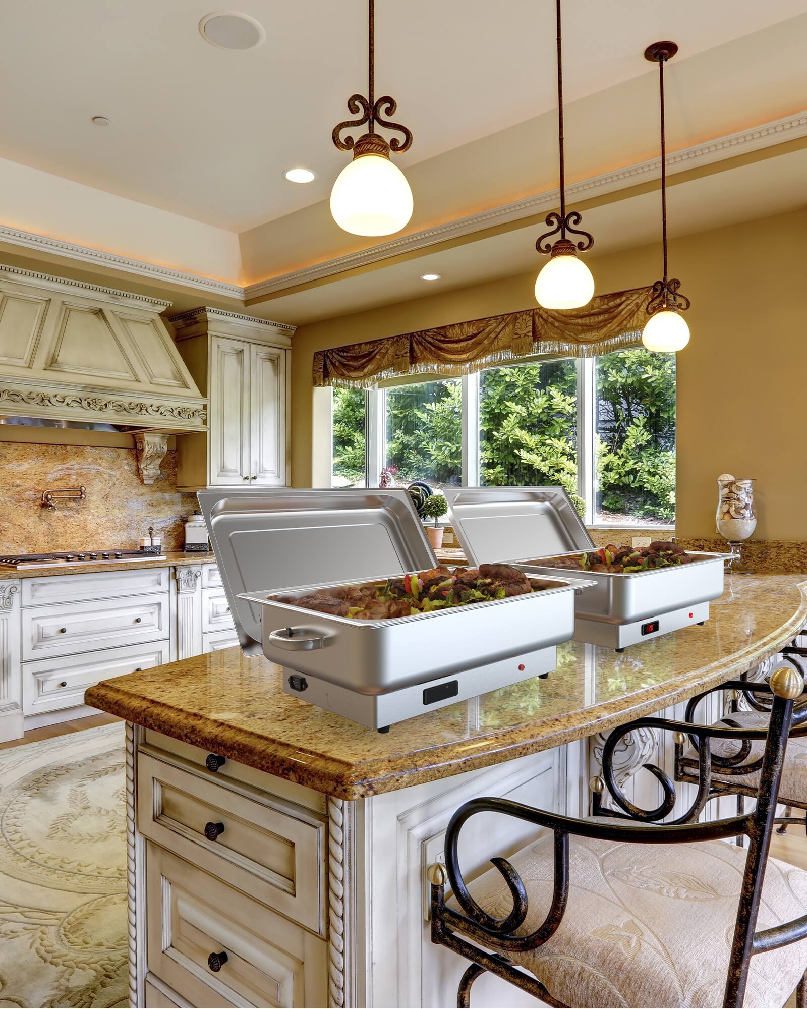 Alt View 3. GARVEE - Electric Chafing Dish, 9 QT Rectangular Full-Size Buffet Stainless Steel Chafing Dish Set, Commercial Food Warmer - Silver.