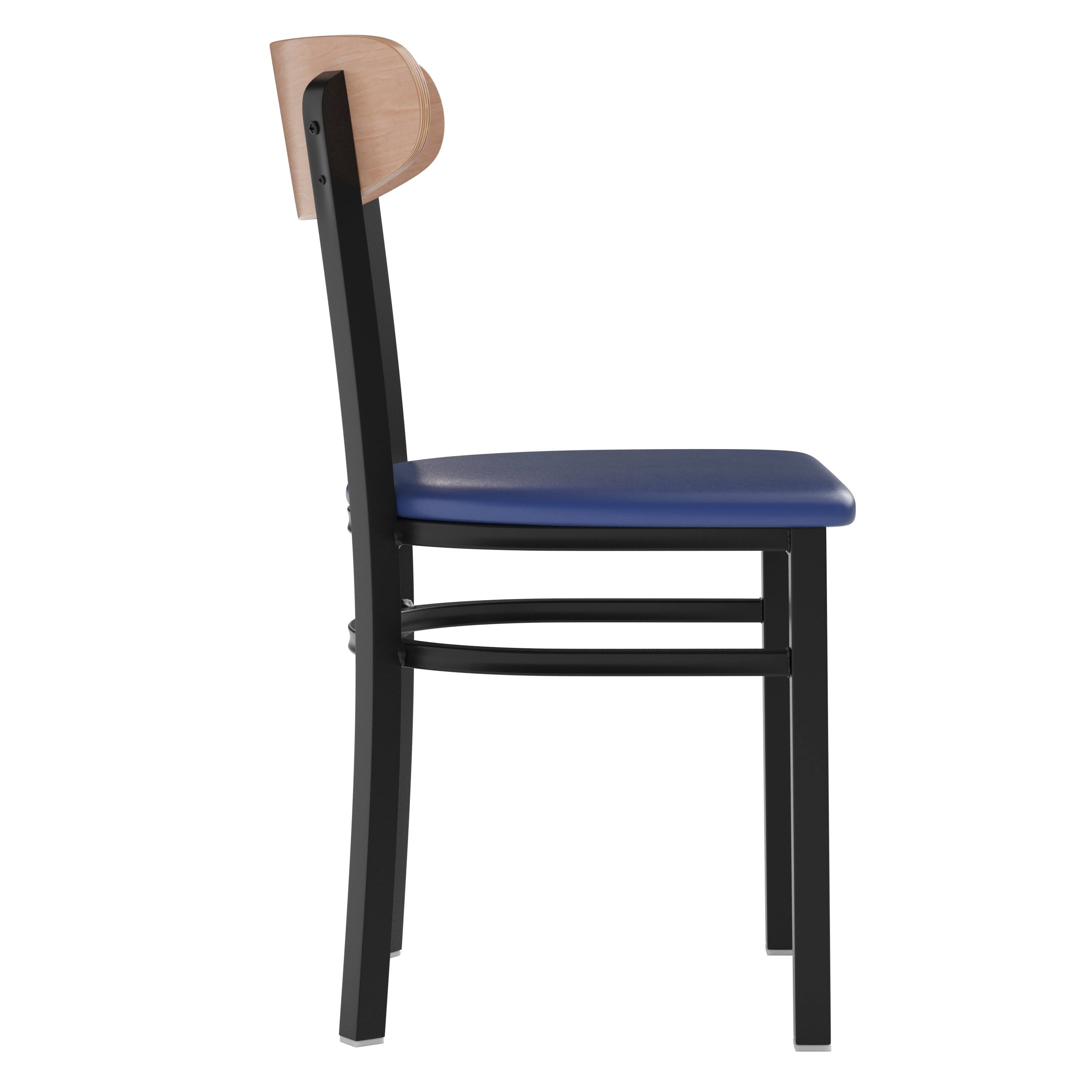 Alt View 8. Emma + Oliver - Yara Industrial Dining Chair with Rolled Steel Frame and Solid Wood Seat - 500 lbs. Static Weight Capacity - Natural Birch Wood Back/Blue Vinyl Seat.