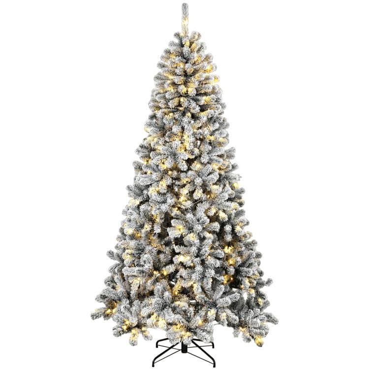 PULUZ - 6ft Flocked Prelit Christmas Tree, Northern Pine with 250 LEDs - White and Green