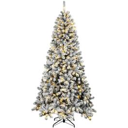 PULUZ - 6ft Flocked Prelit Christmas Tree, Northern Pine with 250 LEDs - White and Green