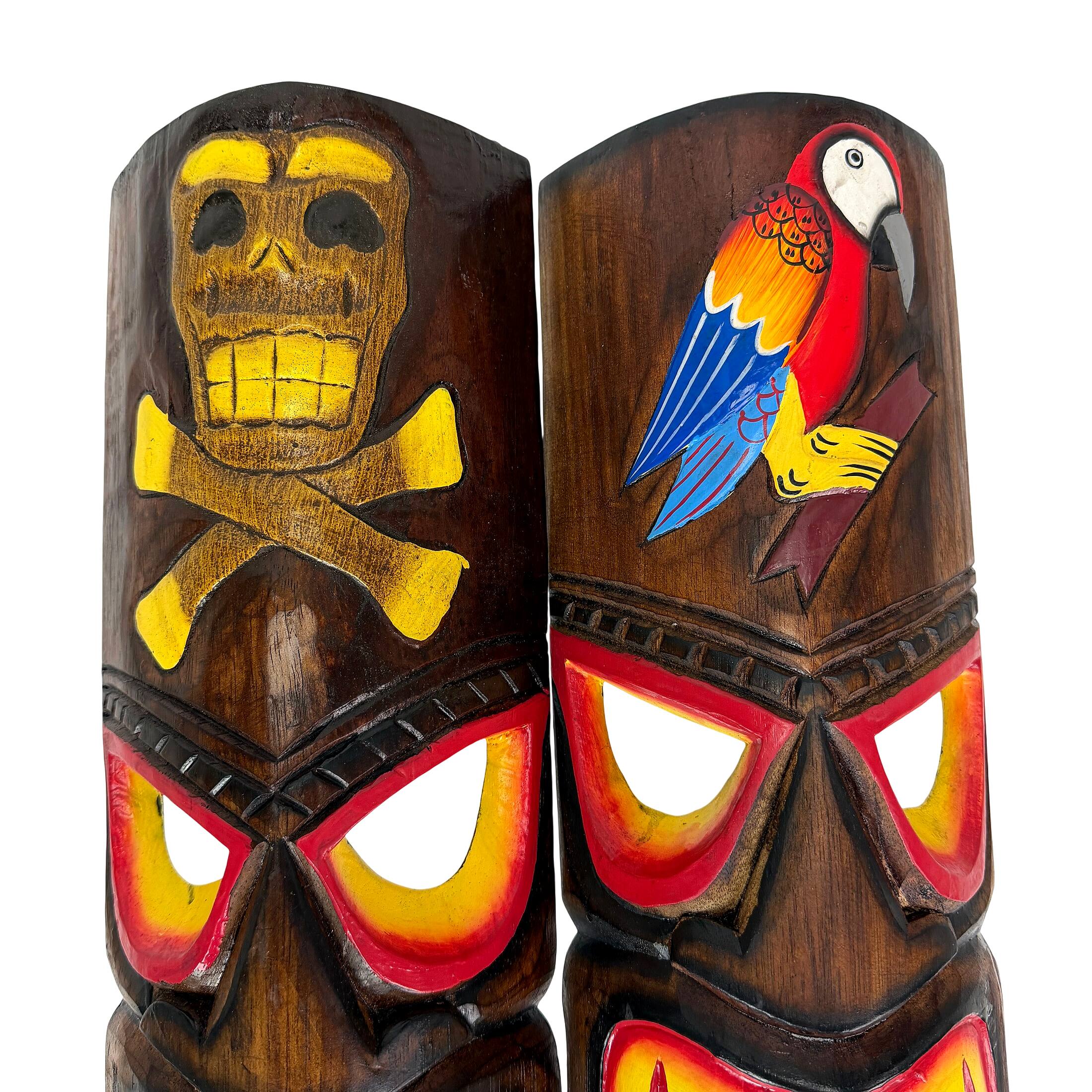 Alt View 9. Things2Die4 - Set of 2 Tiki Wall Masks Hand Carved Wood 19.75 in Parrot Skull Decor - Brown.