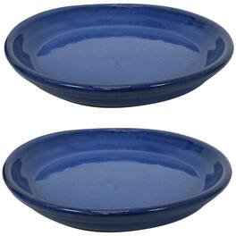 Sunnydaze - 9 in Glazed Ceramic Flower Pot/Plant Saucer - Set of 2 - Imperial Blue