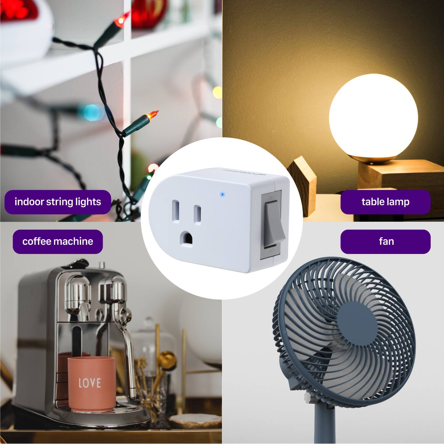 10 indoor string lights, 20 table lamp, coffee machine, fan