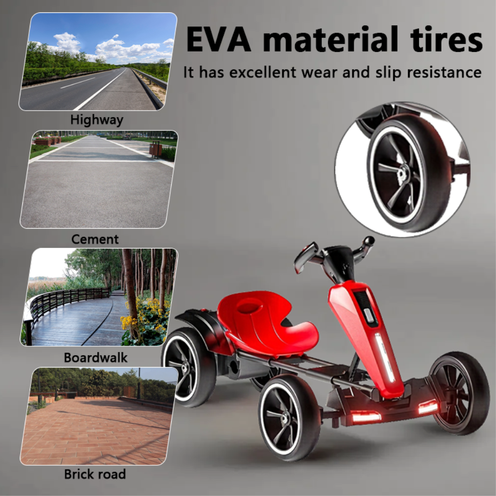 EVA material tires  
It has excellent wear and slip resistance  

Highway  
Cement  
Boardwalk  
Brick road