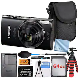 Canon - PowerShot ELPH 360 HS A Camera with 64GB Memory Card + ZeeTech Bundle - Black