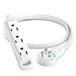 Maximm - 1 Ft 360° Rotating Flat Plug Extension Cord with 3 Outlets on One Side, Space-Saving Design, UL-Certified - White