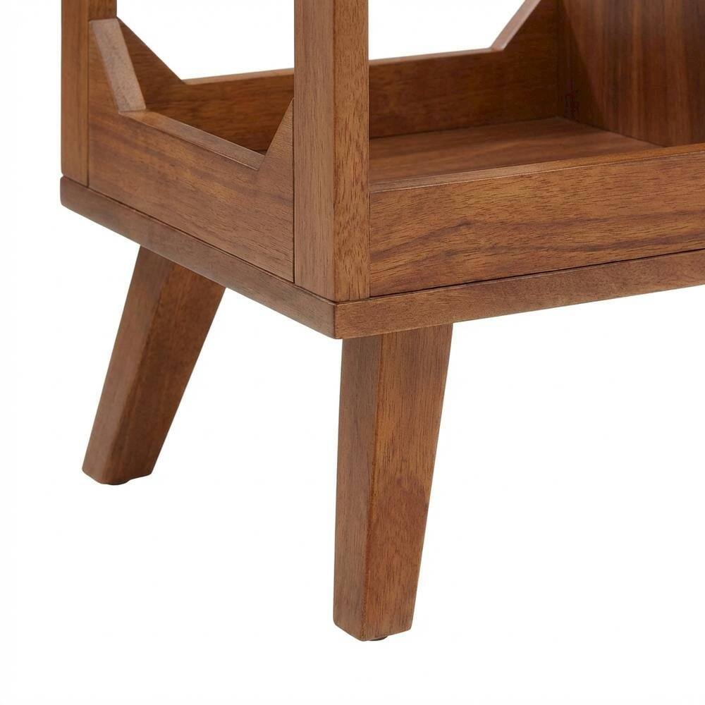 Alt View 2. FurniFact - Black wood record player stand with vinyl storage and cable management - Walnut.