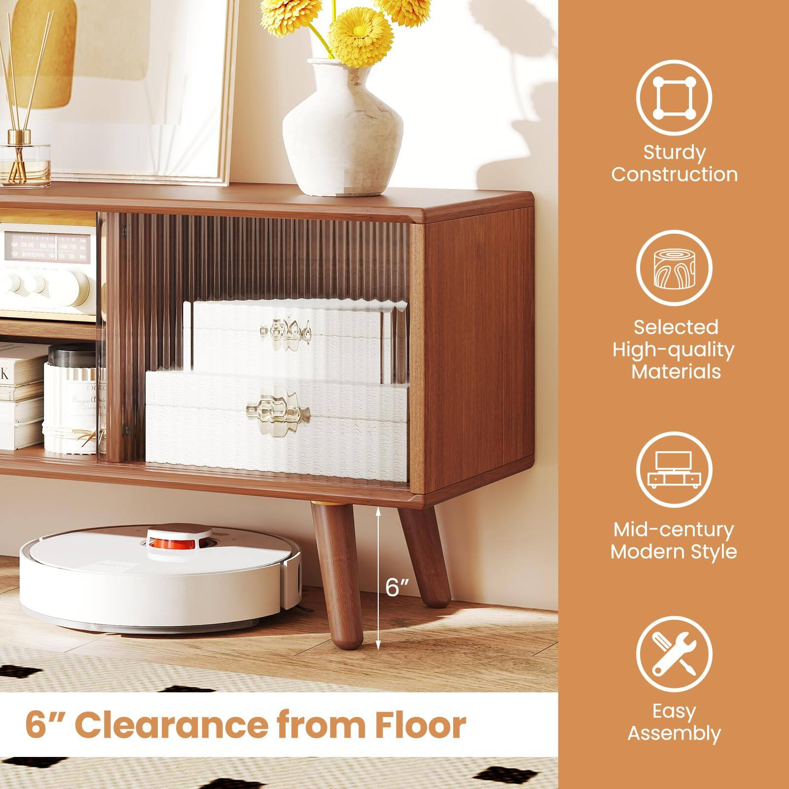 - Sturdy Construction
- Selected High-quality Materials
- Mid-century Modern Style
- 6" Clearance from Floor
- Easy Assembly