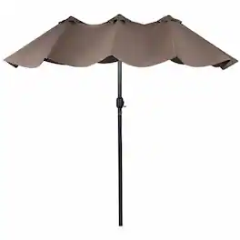 Kadyn - 15 Feet Double Sided Outdoor Patio Umbrella with Crank without Base Tan Outdoor Table Umbrella Yard Umbrella Outdoor Pat - Brown