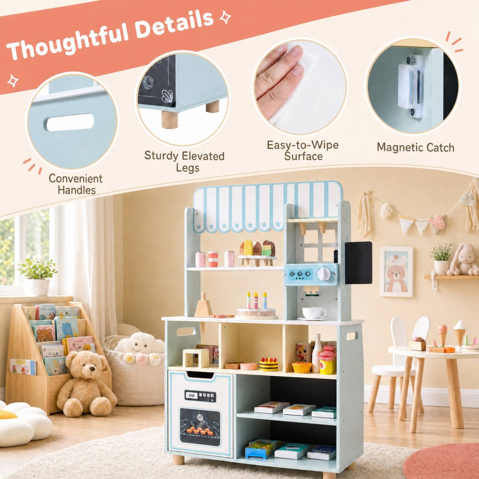 Thoughtful Details
Convenient Handles
Sturdy Elevated Legs
Easy-to-Wipe Surface
Magnetic Catch