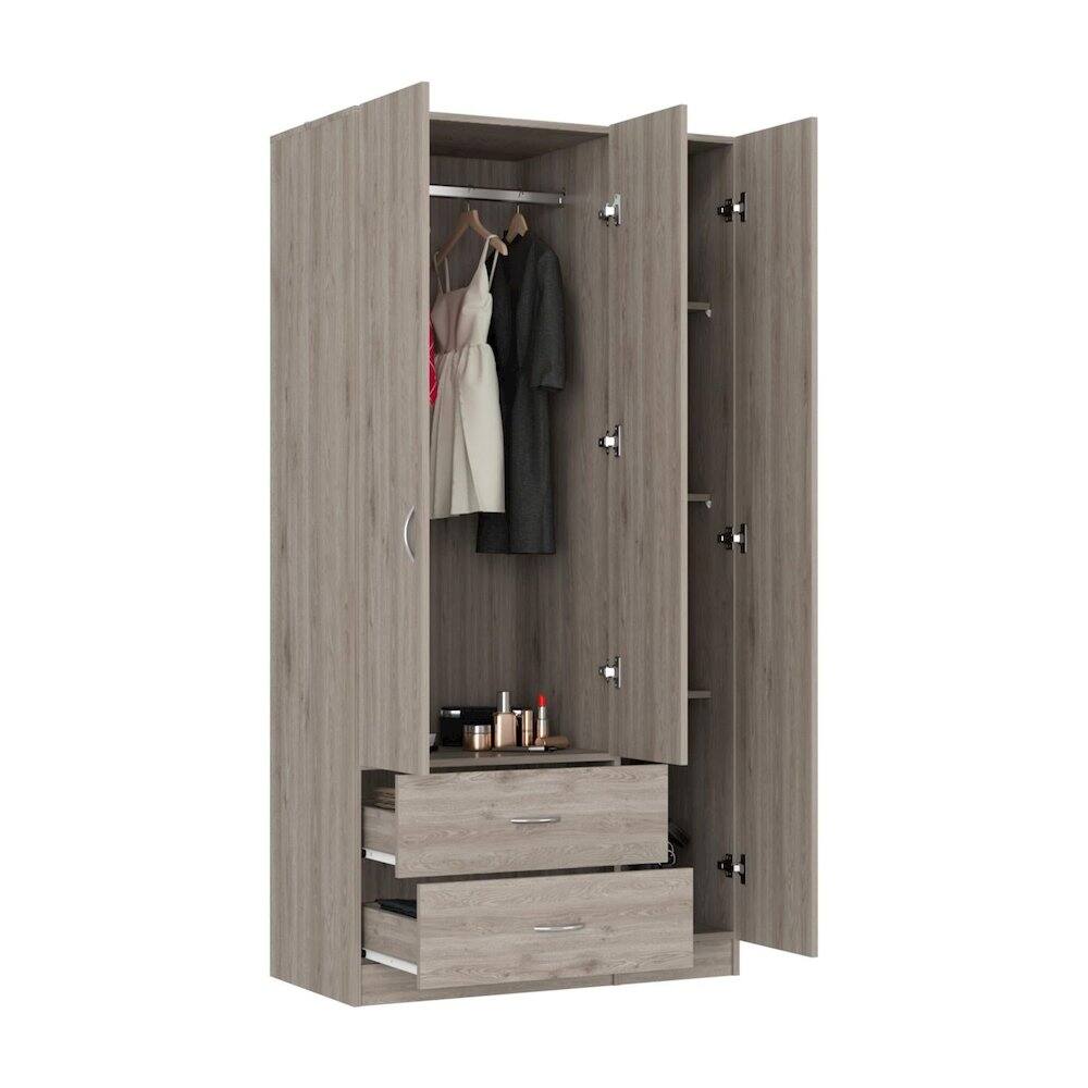 Alt View 1. TuHome - Austral Three Door Armoire Light Gray MDF - White.