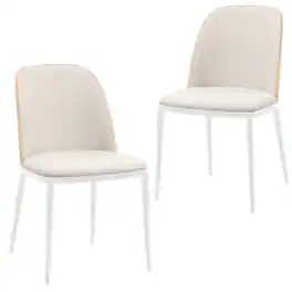 LeisureMod - Tule 2-PCS Modern Ergonomic Dining Chair, Padded High-Density Sponge Cushion Accent Chair for Restaurant & Café - Natural Wood/Beige