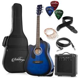 Ashthorpe - 41-in Left Hand Dreadnought Cutaway Acoustic Electric Guitar - 10W Amp - Blue