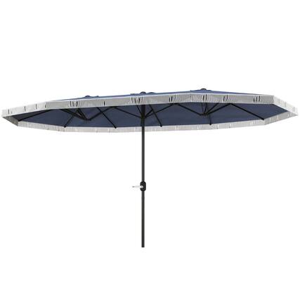 Front. Spaco - Spaco 15Ft Rectangular Patio Umbrella, UPF30 Plus Fringe Shade with Crank - Blue.