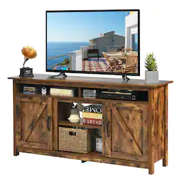 Ecooso - 60 Inch Industrial TV Stand with Fireplace Shelves and Cabinet for 65 Inch - Brown