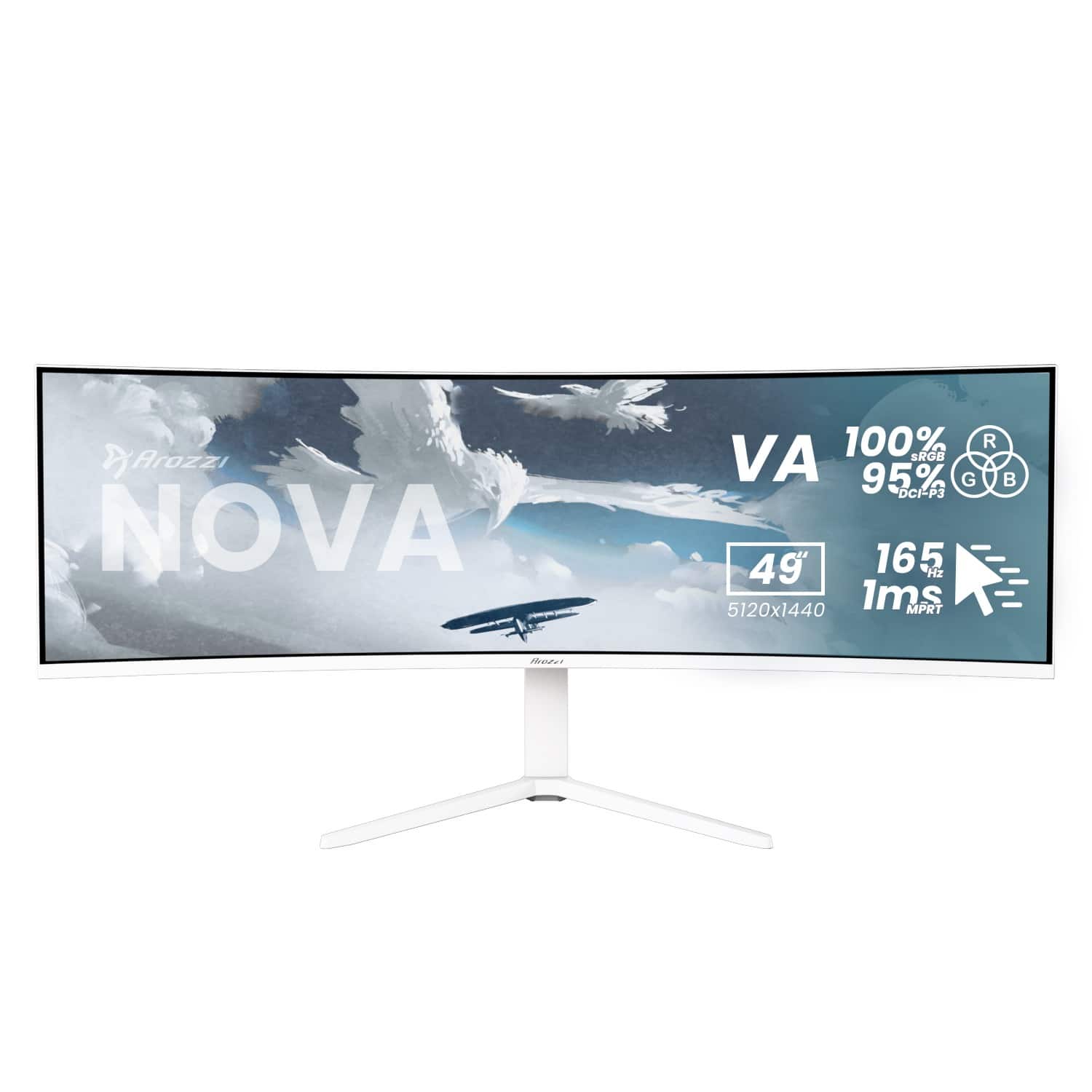 Arozzi NOVA 100% sRGB 95% DCI-P3 VA 49" 165Hz 1ms MPRT 5120x1440