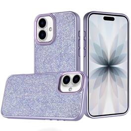 Kitcheniva - Full Crystal Bling Metallic Button Phone Case With Tempered Glass For iPhone 17 - Purple