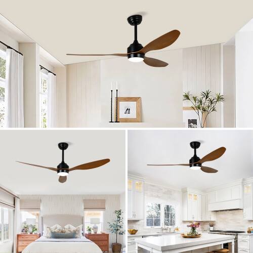 Alt View 6. LUCKY ONE - 52" Ceiling Fan with Light Remote 3 ABS Blades 6-Speed DC Motor - Matte Black+Natural.