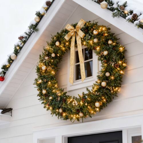 Alt View 9. Winado - 60in Artificial Christmas Holiday Wreath for Indoor / Outdoor with Lights Party Decoration - Light Green.