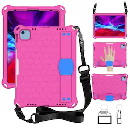 Dteck - For Apple iPad (A16) 11" 2025 2025 / 10th 2022 Rugged Kid Case Shockproof Safe EVA Hand Grip Cover With Crossbody Strap - Rose Blue
