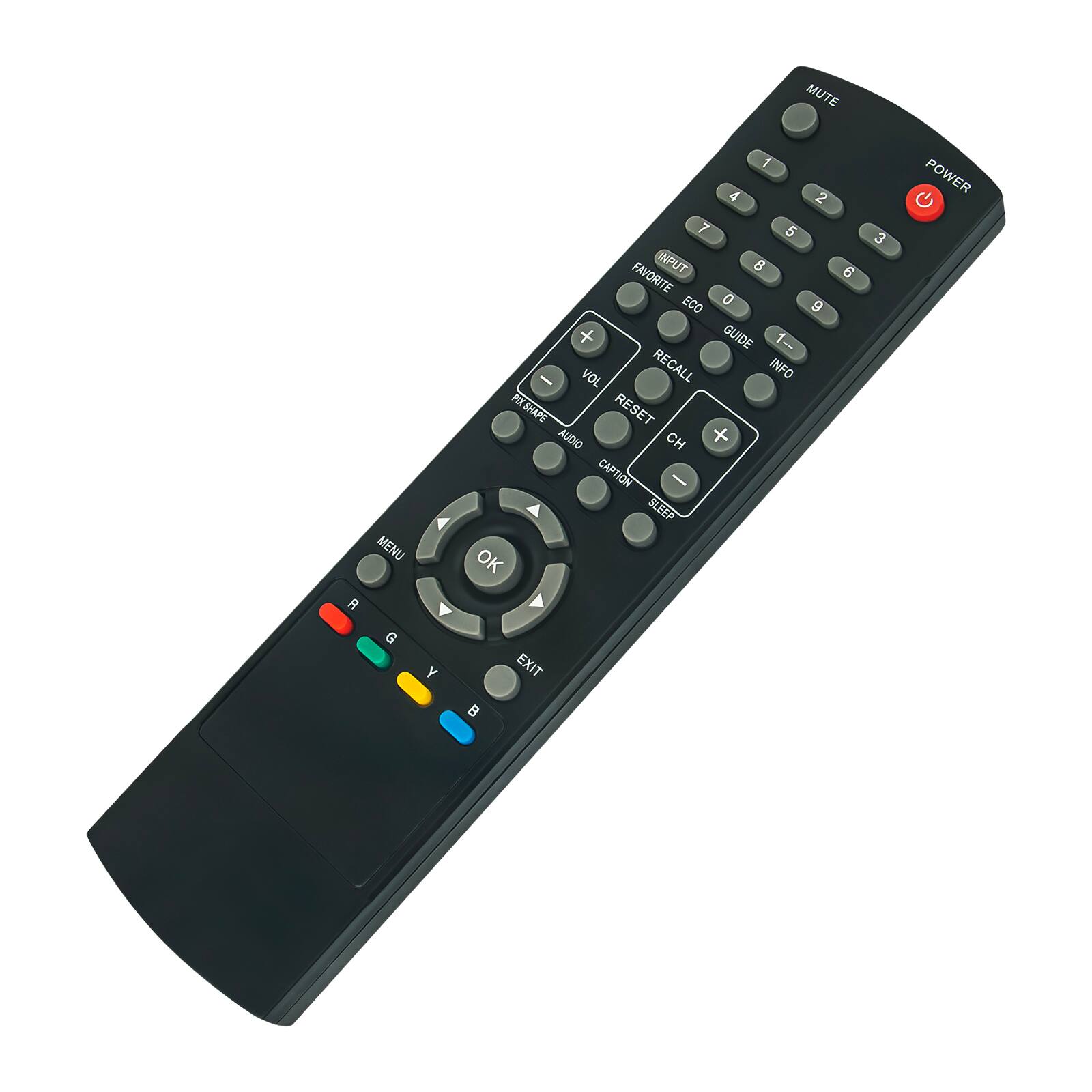 MUTE MENU A 1 4 2 7 5 INPUT 8 FAVORITE ECO 0 9 + GUIDE 1- 1-- VOL RECALL INFO PLSHAPE RESET AUDIO CH CAPTION - SLEEP OK 6 3 POWER G Y EXIT