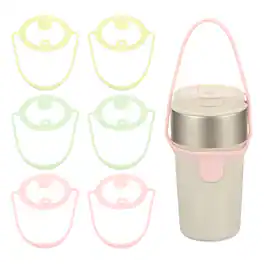 Unique Bargains - 6pcs Silicone Coffee Cup Carrier with Straw Ring Reusable Drink Holder for Travel & Takeout - Matcha Green/Yellow/Pink