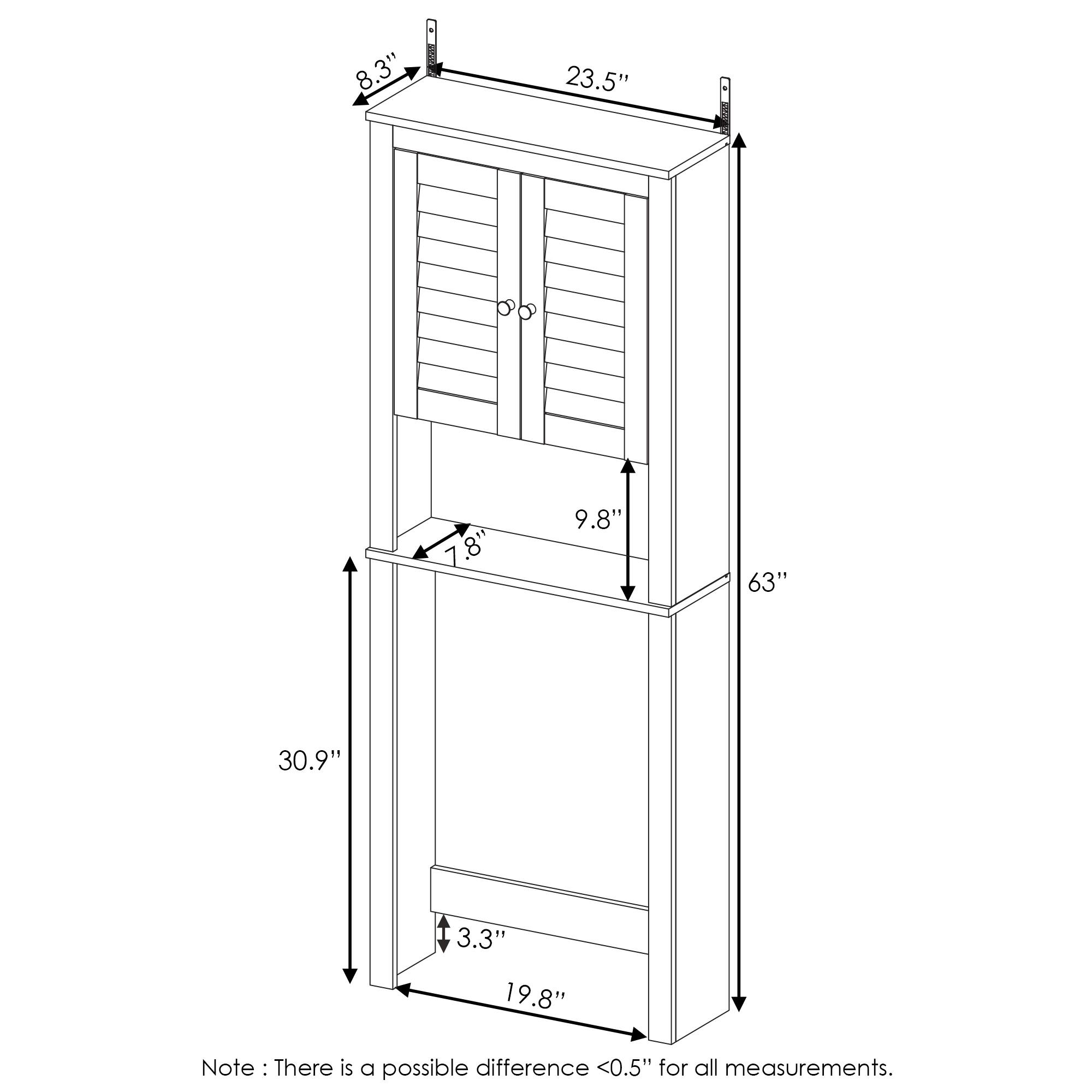 8.3"  
23.5"  
9.8"  
63"  
30.9"  
3.3"  
19.8"  

Note: There is a possible difference <0.5" for all measurements.