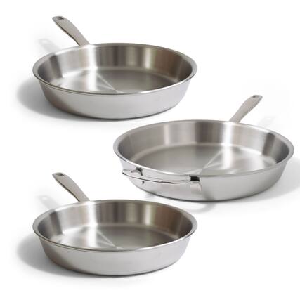 Front. Alva - Alva Maestro 5-Ply Stainless Steel Frying Pan 3-Piece Set - Oven Safe and Toxin-Free Cookware - Silver.