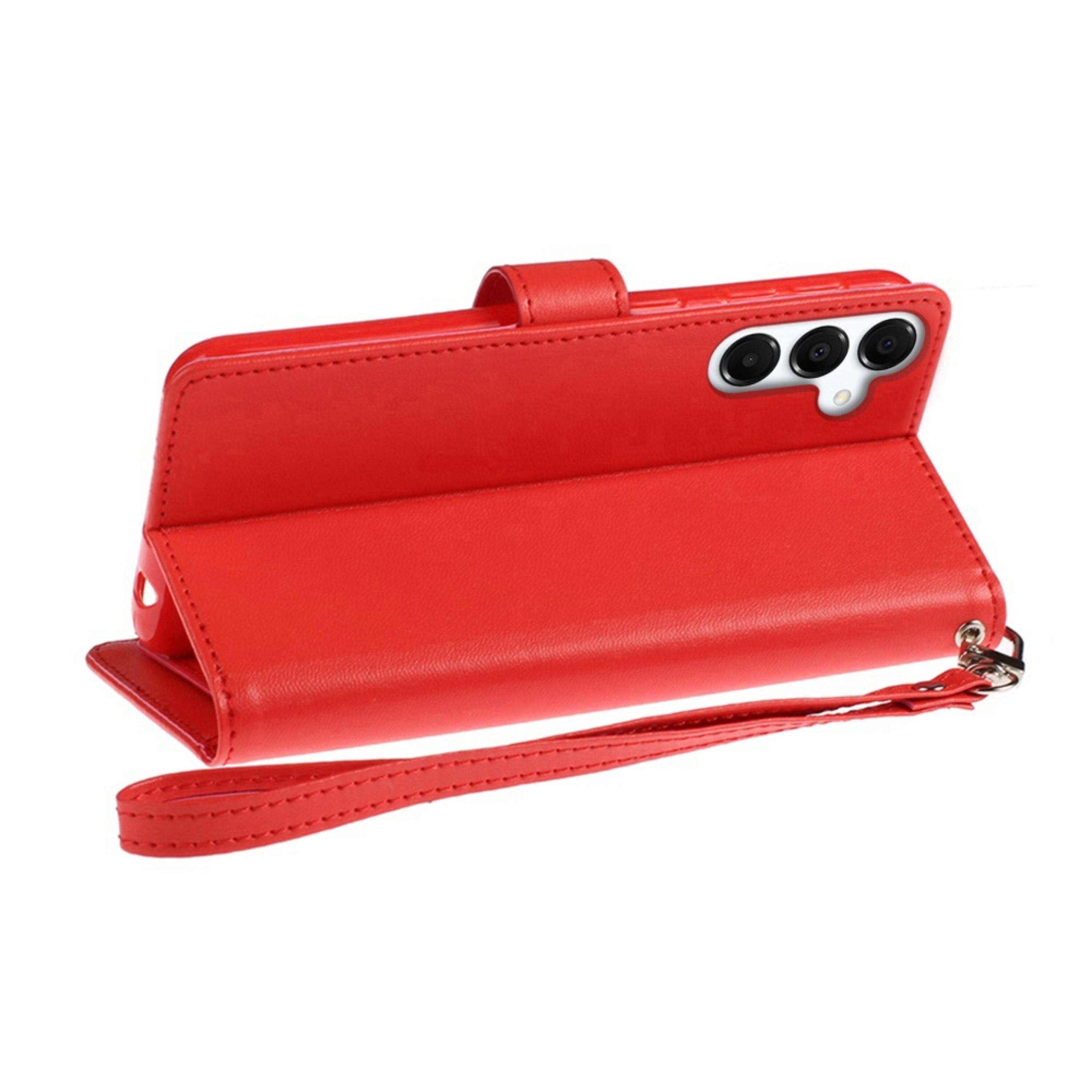 Left. Kitcheniva - PU Leather Phone Wallet Extra Card Flap Phone Case With Tempered Glass For Samsung Galaxy A16 5G Red - Red.