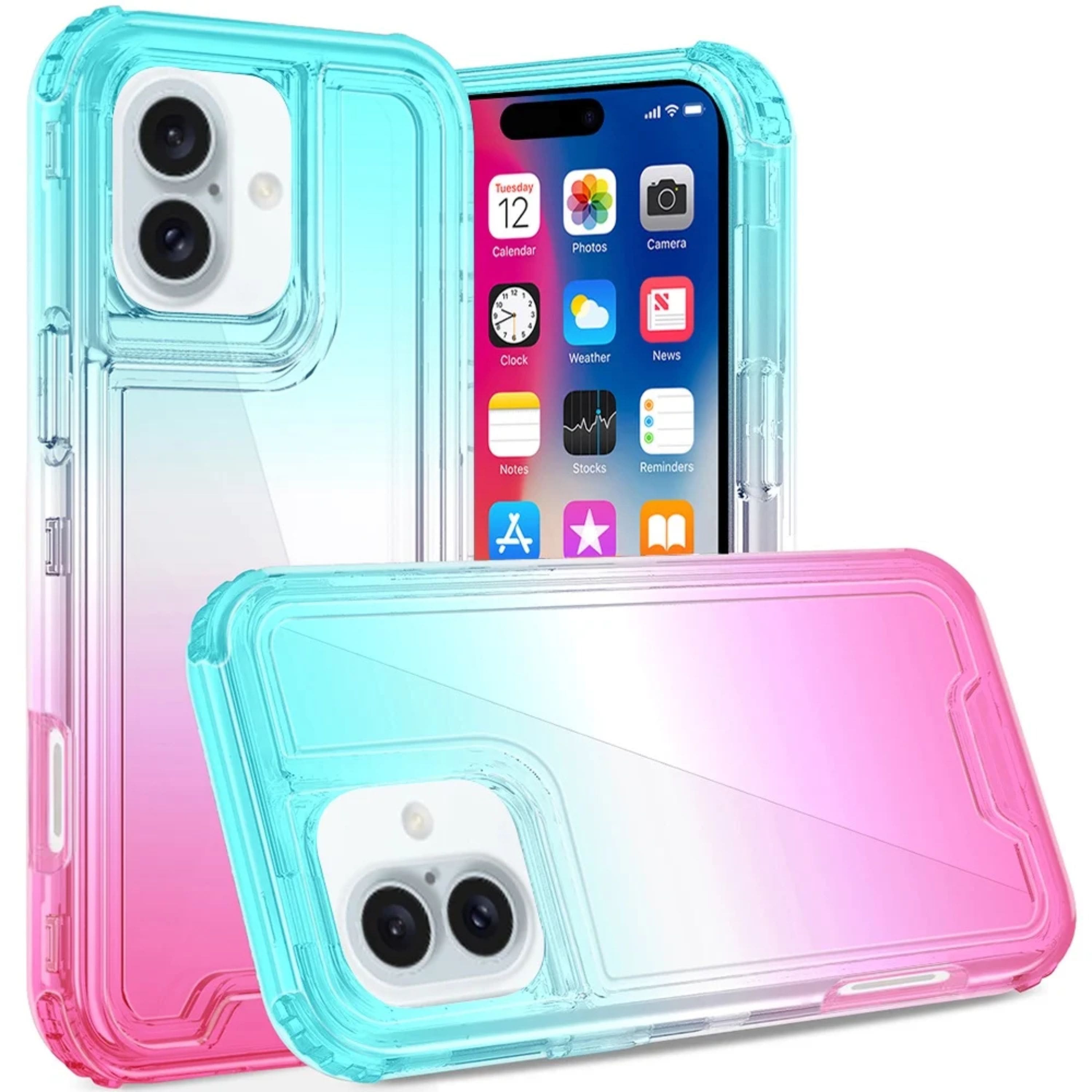 Kitcheniva - Two-Tone 3-in-1 Shockproof Case With Tempered Glass For iPhone 16 Light Blue & Pink - Light Blue And Clear price history on PriceWatchPro