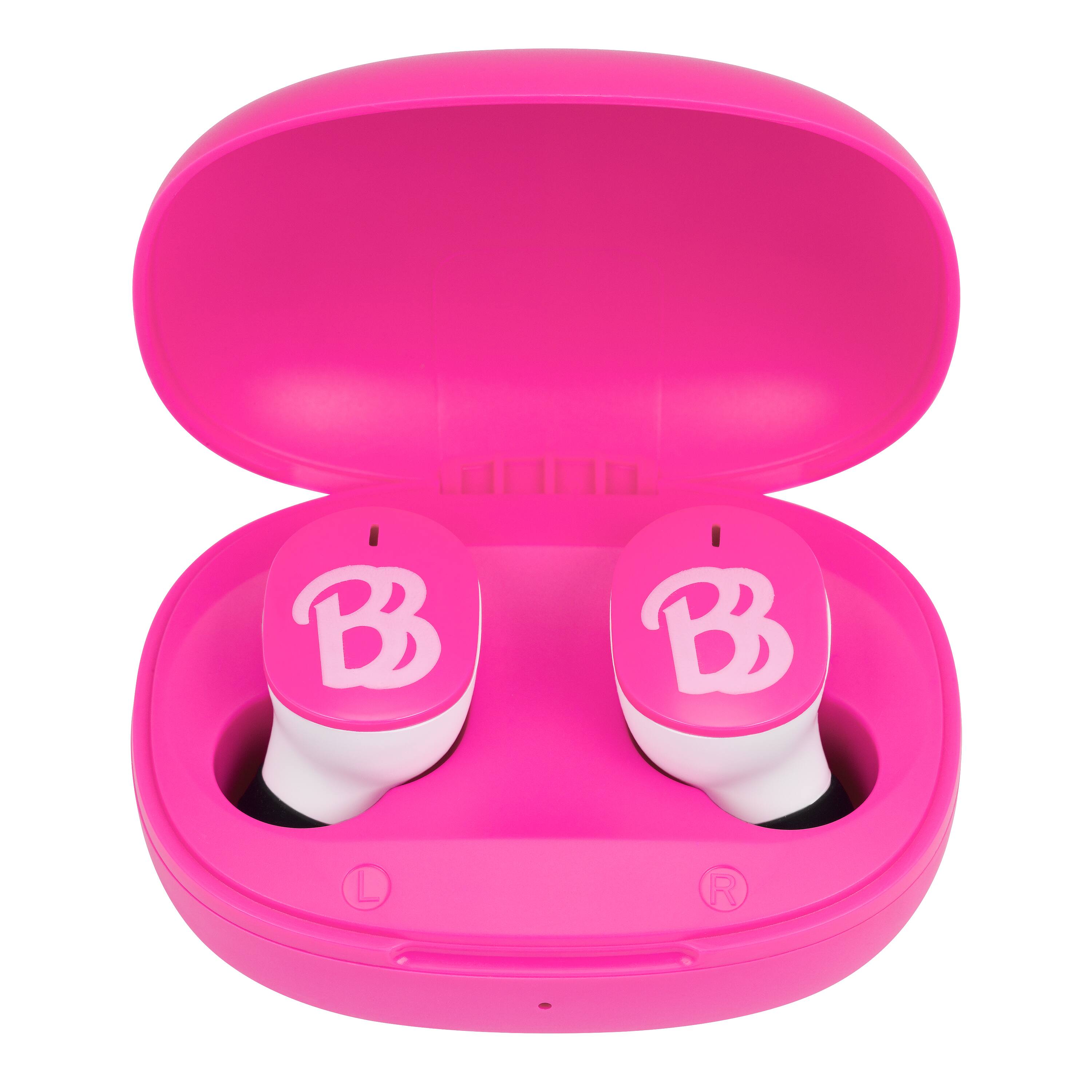 Back. eKids - eKids Barbie Wireless Earbuds for Kids, Bluetooth Earbuds with Charging Case - Pink.