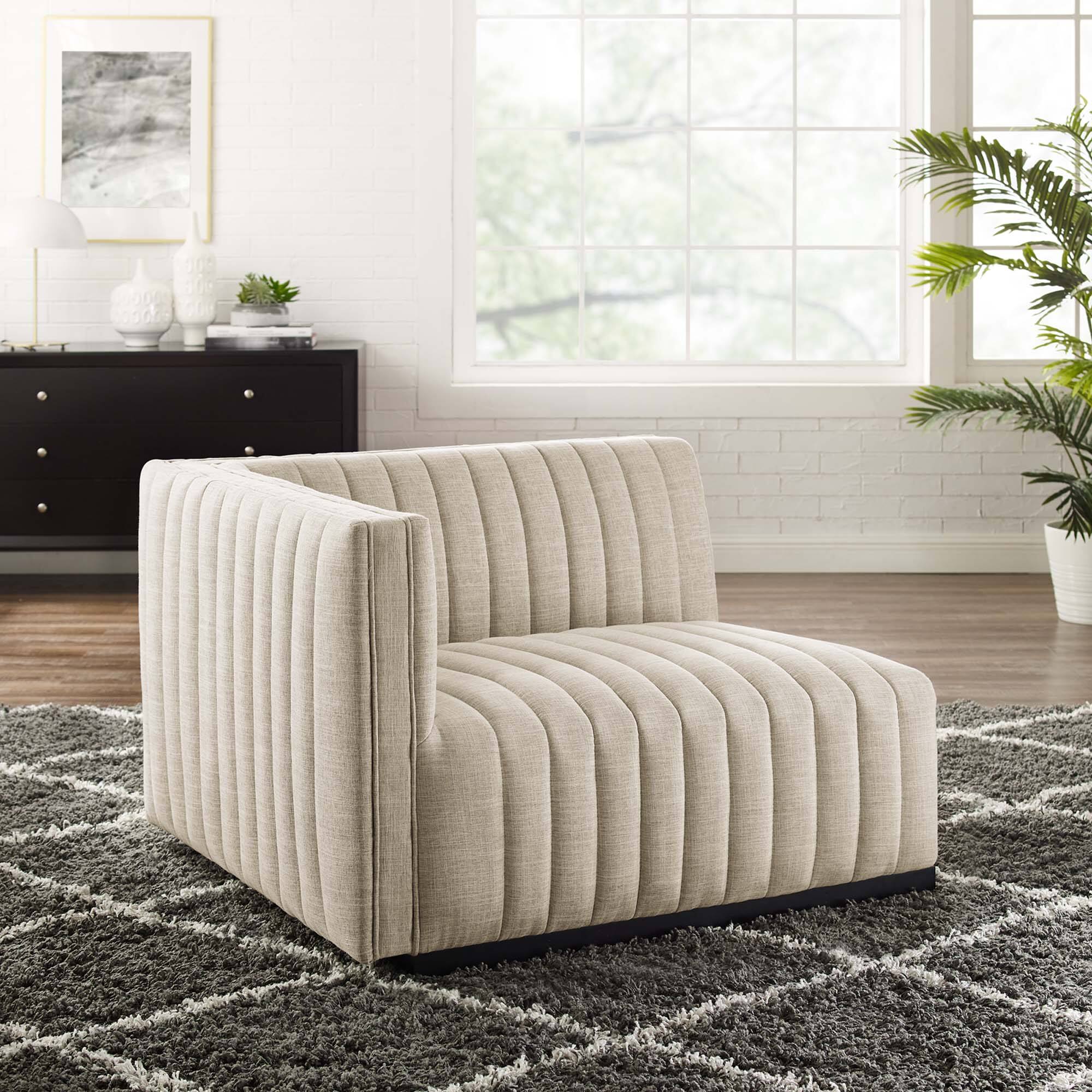 Alt View 5. Modway - Conjure Channel Tufted Upholstered Fabric Left-Arm Chair by Modway - Black Beige.