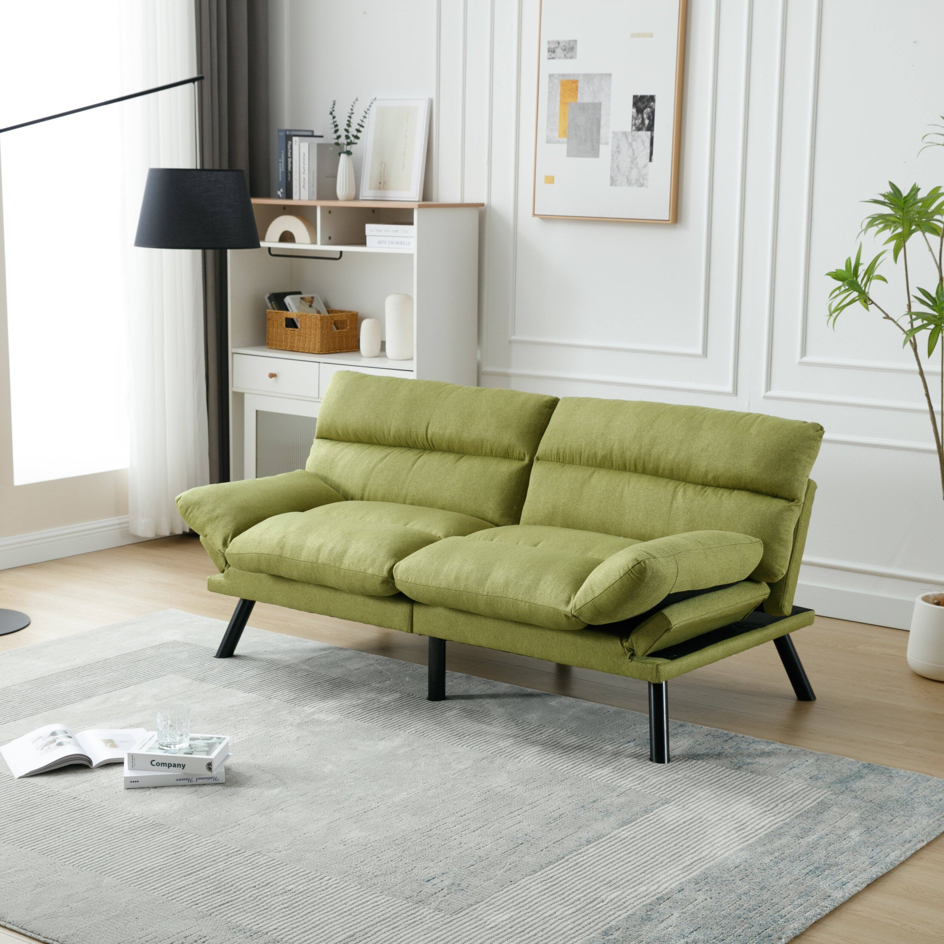 Front. Tiramisubest - Bedroom furniture,Living room furniture,sofa with thick cushion,Sofa bed,Sleeper sofa with metal feet,Green - Green.