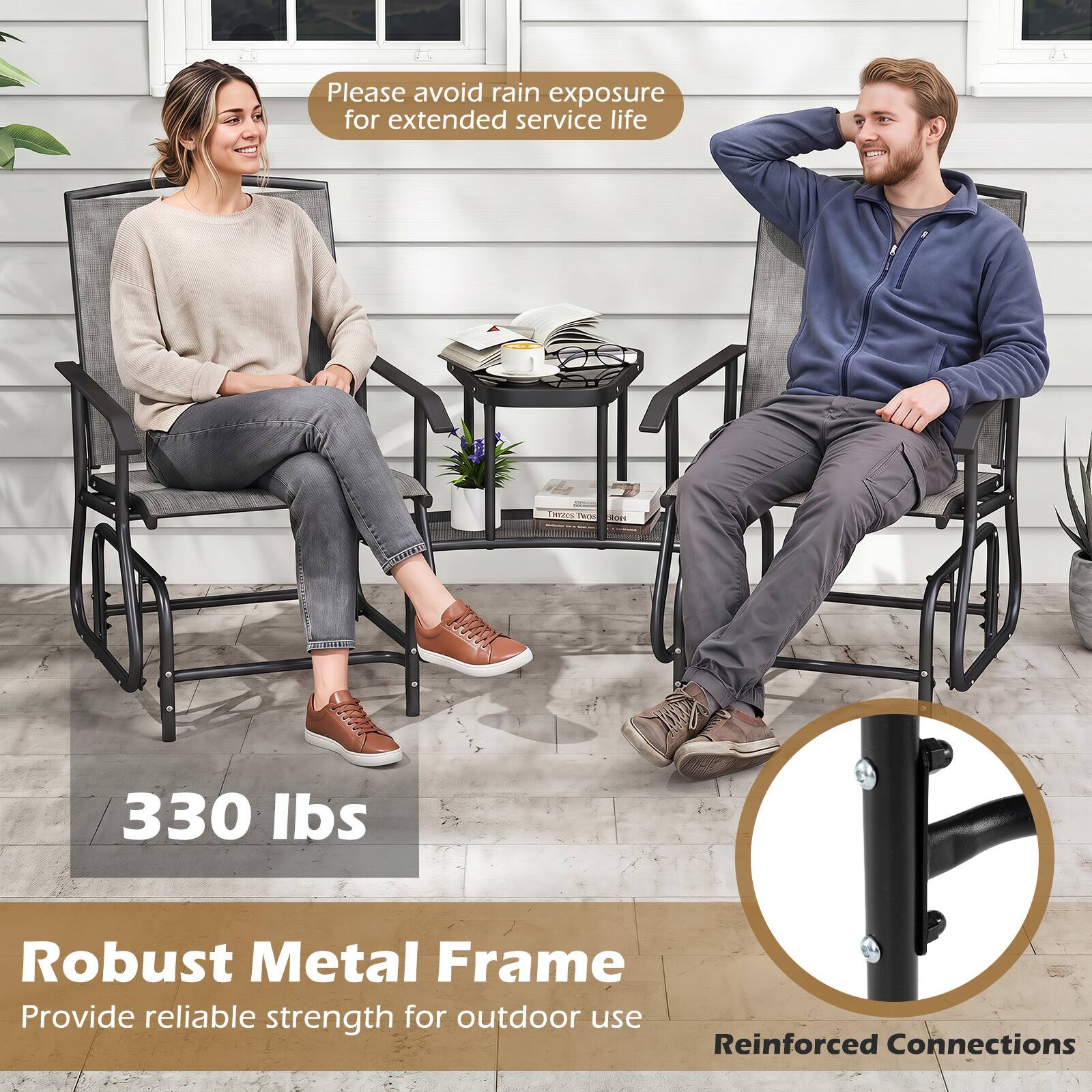 Please avoid rain exposure for extended service life

NIZOS TROS 300mg

330 lbs

Robust Metal Frame Provide reliable strength for outdoor use Reinforced Connections