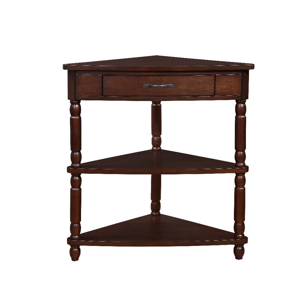 Back. Loheer - Loheer 33.8 Inch Small Triangle Corner Table 3 Tier Wood Corner Side Table with Solid Wood Legs Light Espresso - Light Espresso.