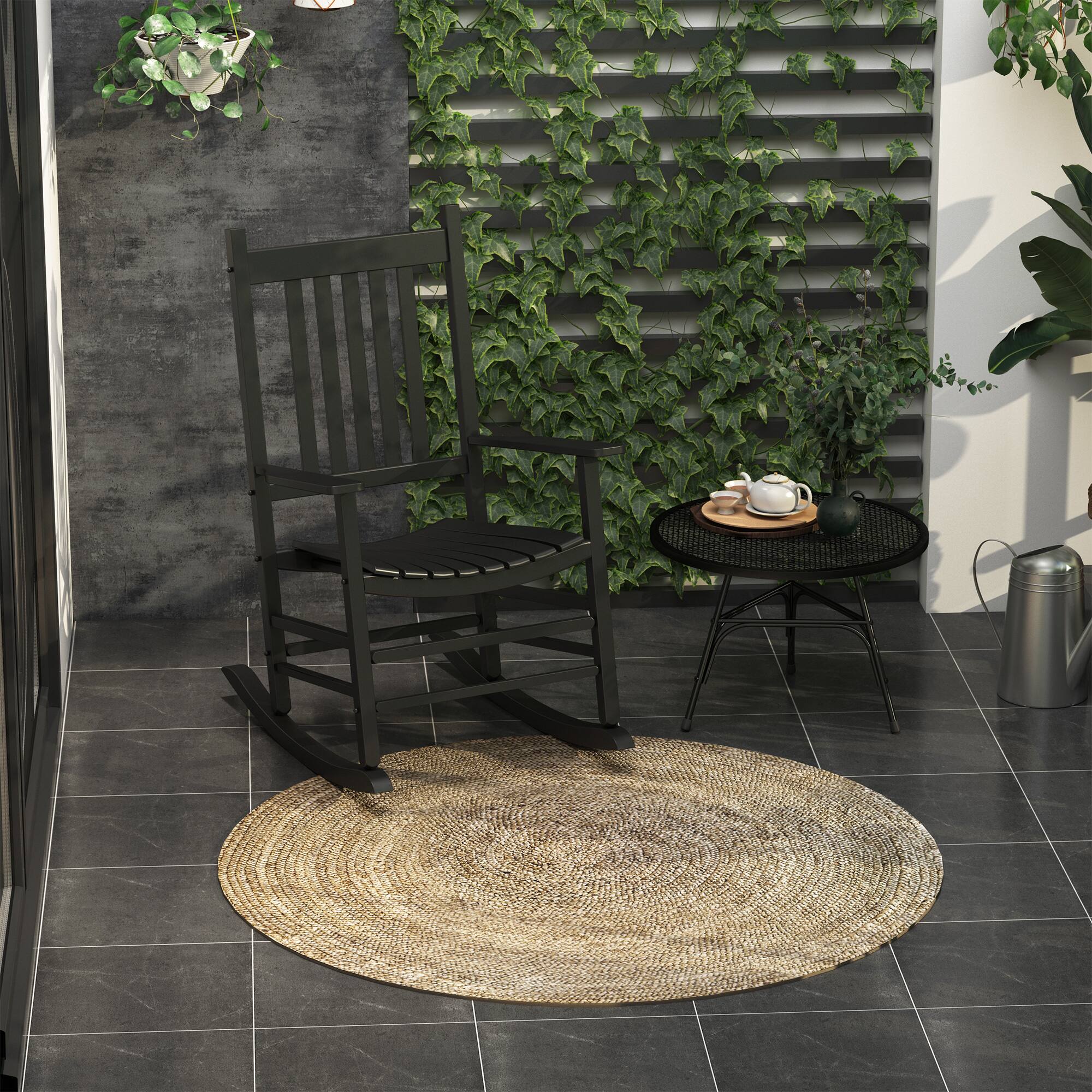 Alt View 1. Outsunny - Outdoor Rocking Chair with Armrests, High Back for Garden, Patio, Balcony - Black.