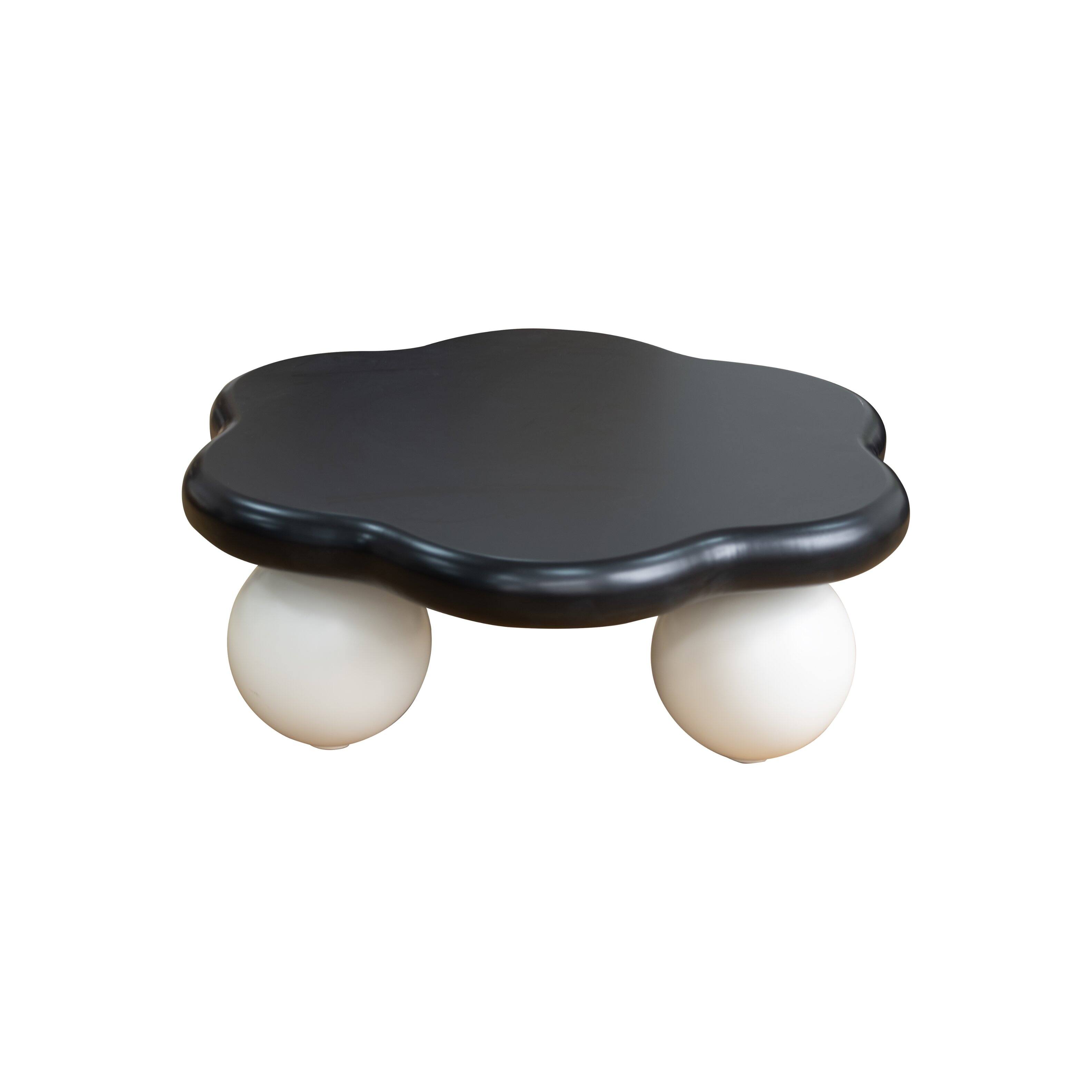 Alt View 6. Loheer - Loheer 35 Inch Cloud Shaped Coffee Table Modern Minimalist Petal Living Room Table Black Top White Spherical Legs - Black White.