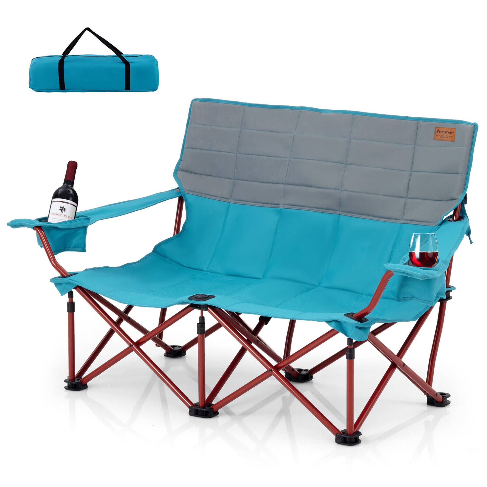 Alt View 9. Gymax - Gymax Oversized Camping Chair Folding Loveseat Camping Couch w/ Cup Holders & Padding - Navy.