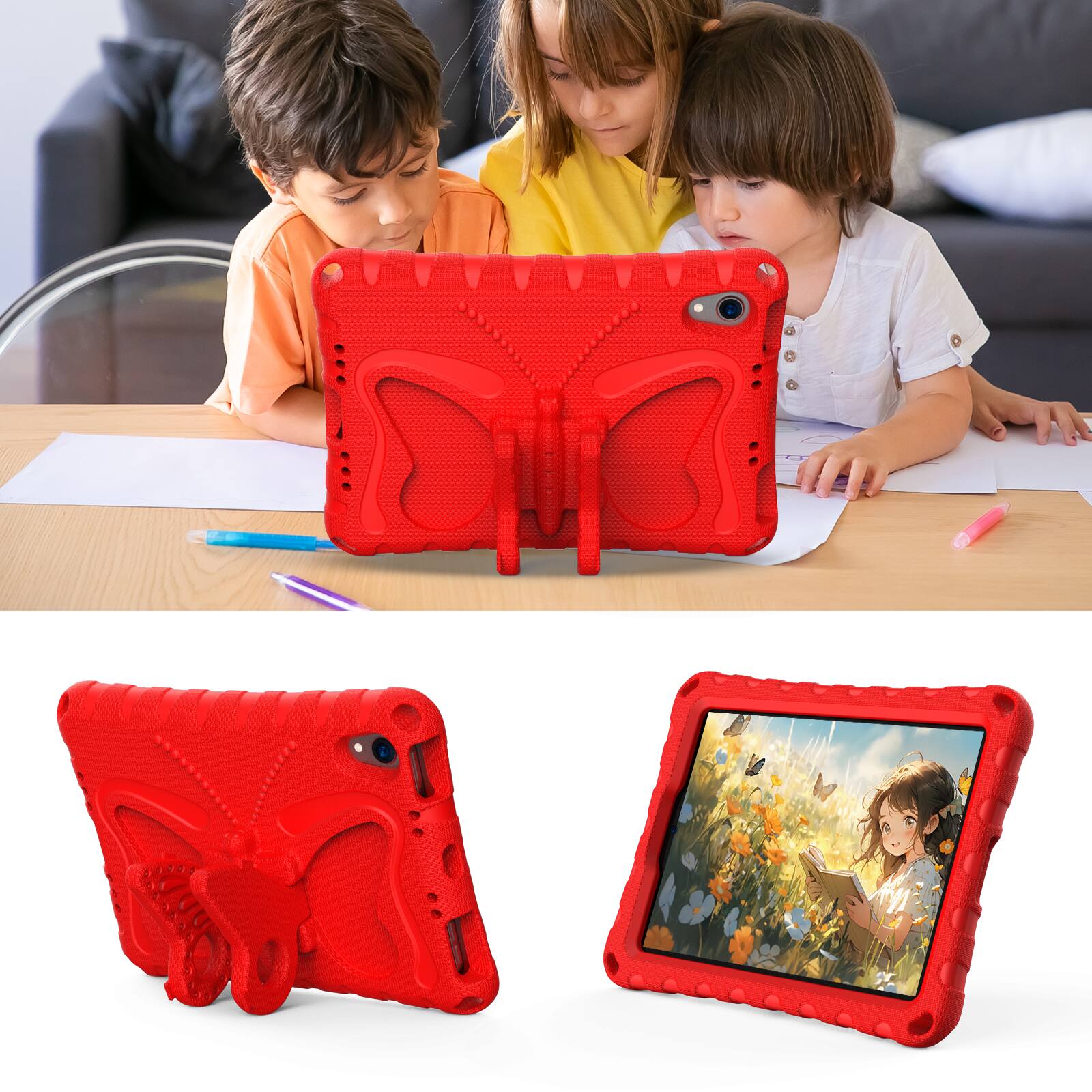 Alt View 2. Dteck - Kids Case for Apple iPad mini (A17 Pro) 2024 and 8.3-inch iPad mini 6th Gen 2021,Shockproof EVA Stand Cover with Strap - Red.